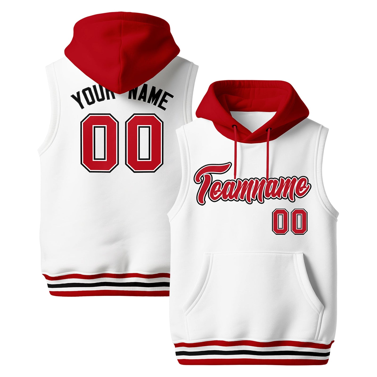 Custom White Red Black sleeveless Classic style Hoodie| KXKSHOP