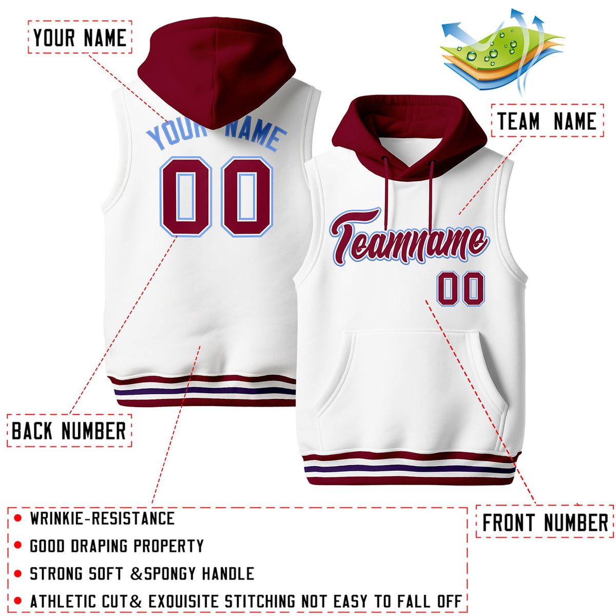 Custom White Crimson Purple sleeveless Classic style Hoodie| KXKSHOP