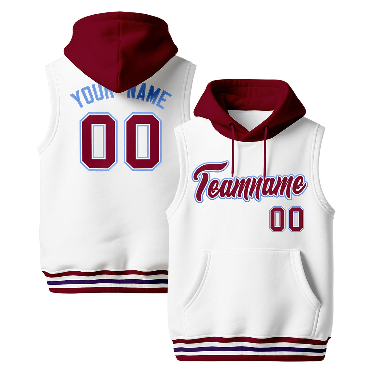 Custom White Crimson Purple sleeveless Classic style Hoodie| KXKSHOP