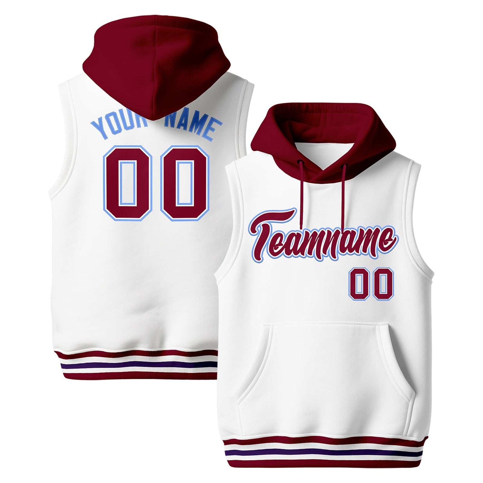 Custom White Crimson Purple sleeveless Classic style Hoodie| KXKSHOP