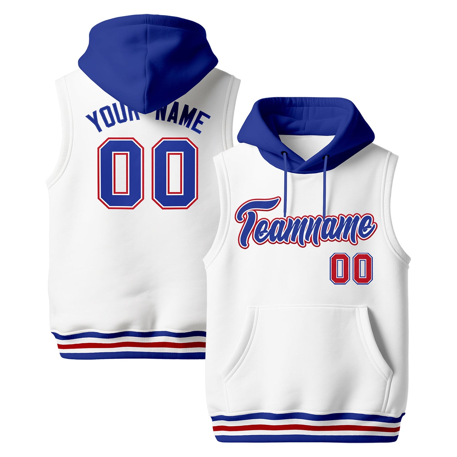 Custom White Royal Blue Red sleeveless Classic style Hoodie| KXKSHOP