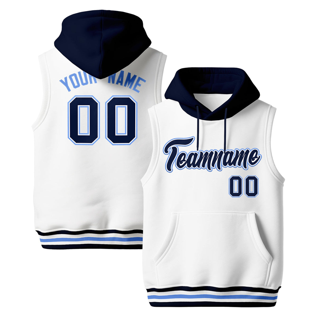 Custom White Navy Powder Blue sleeveless Classic style Hoodie| KXKSHOP