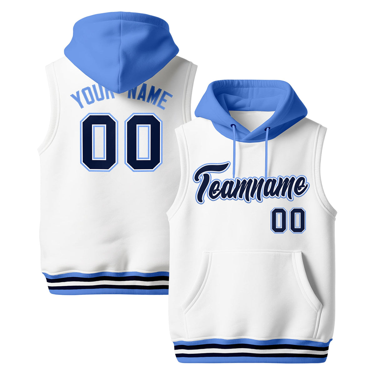 Custom White Powder Blue Navy sleeveless Classic style Hoodie| KXKSHOP