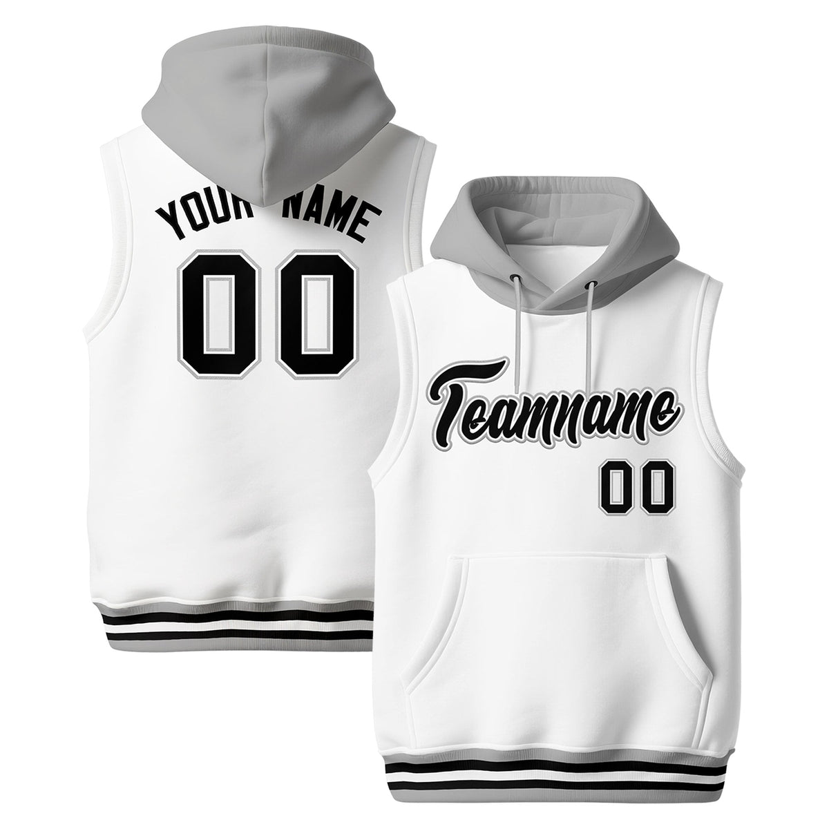 Custom White Gray Black sleeveless Classic style Hoodie| KXKSHOP