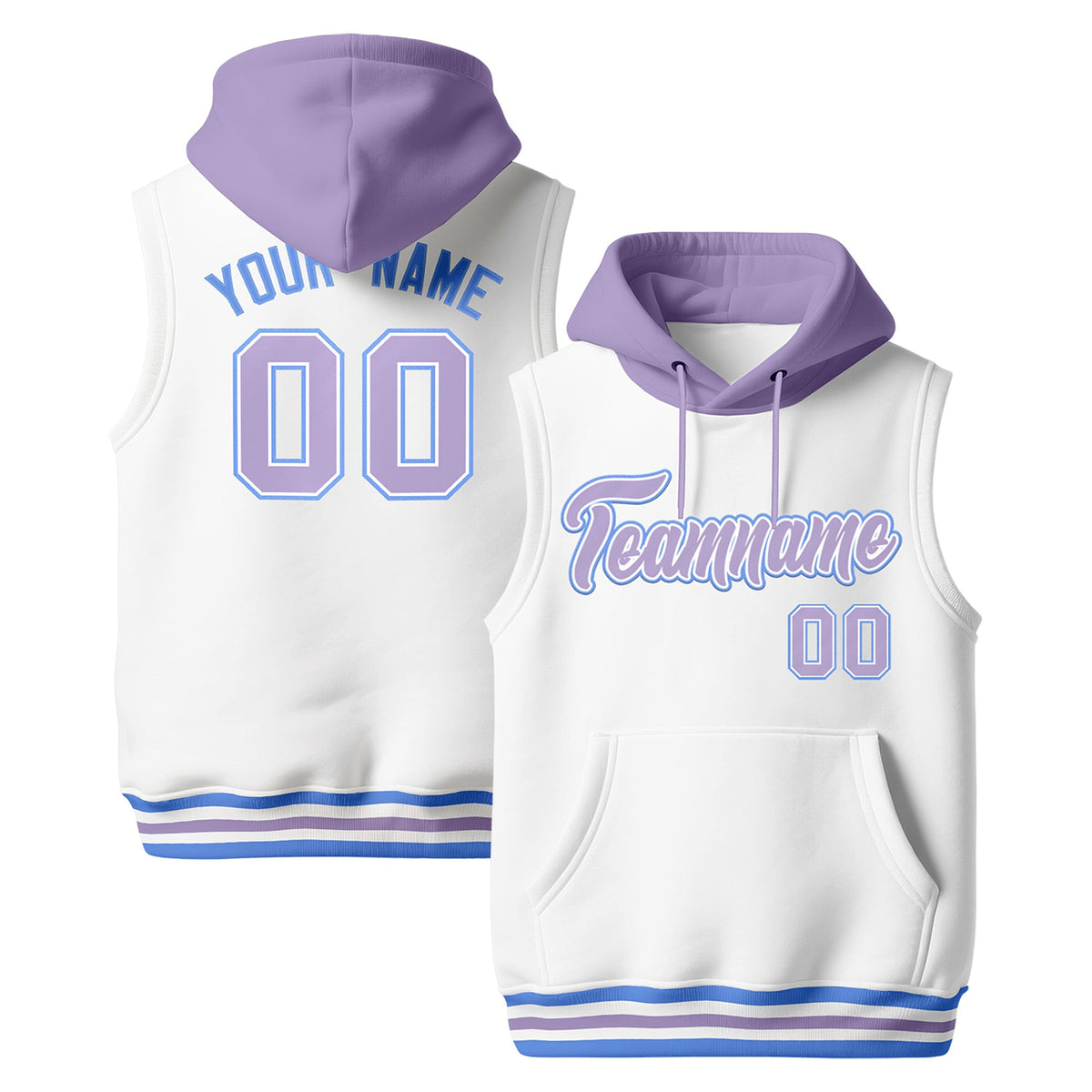 Custom White Light Purple Powder Blue sleeveless Classic style Hoodie| KXKSHOP