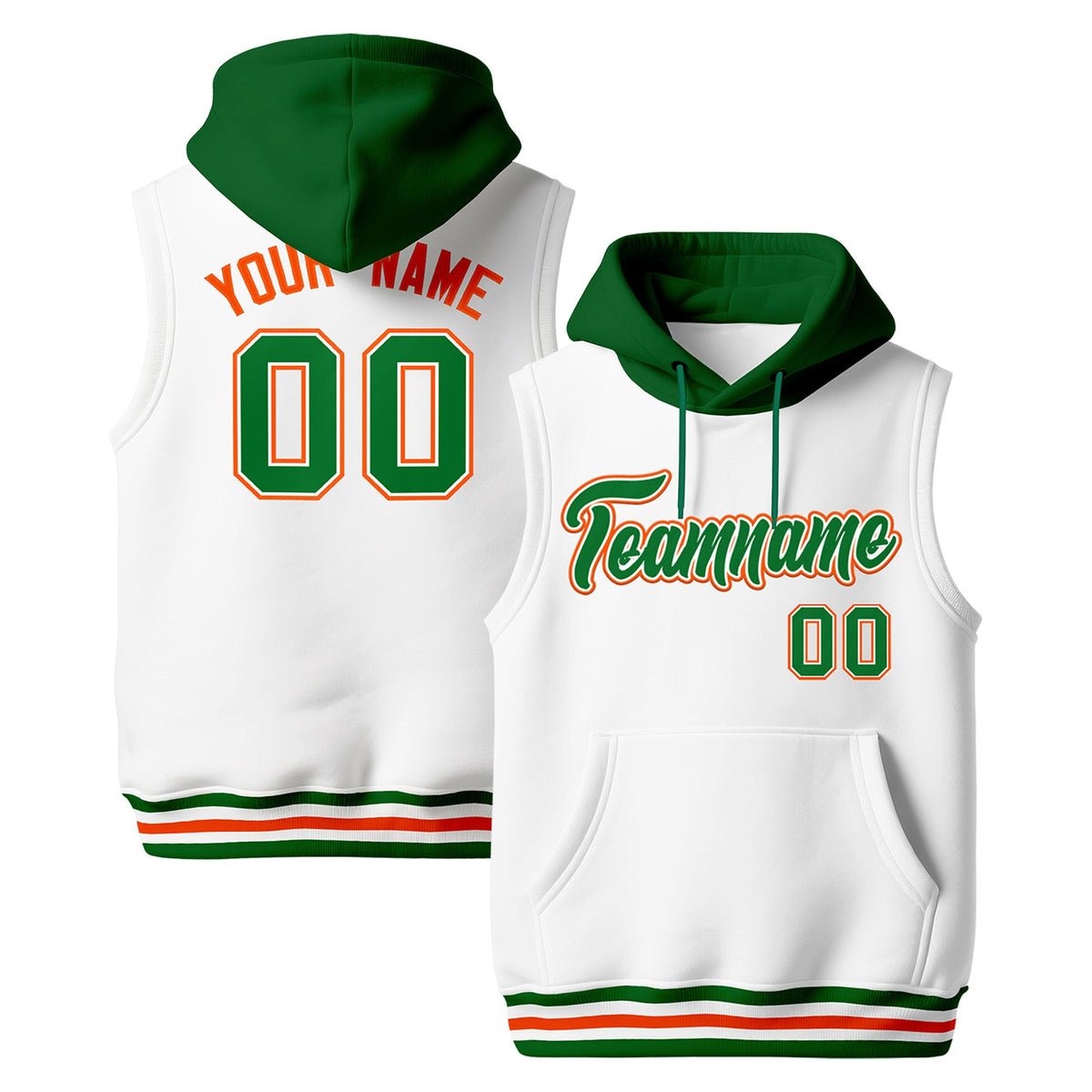 Custom White Kelly Green Orange sleeveless Classic style Hoodie| KXKSHOP