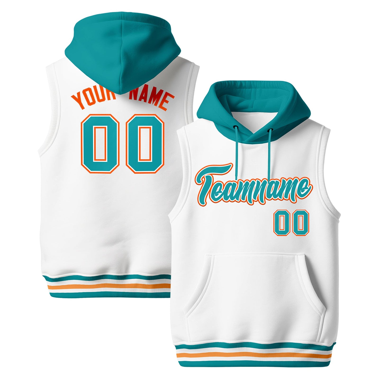 Custom White Aqua Gold Orange sleeveless Classic style Hoodie| KXKSHOP