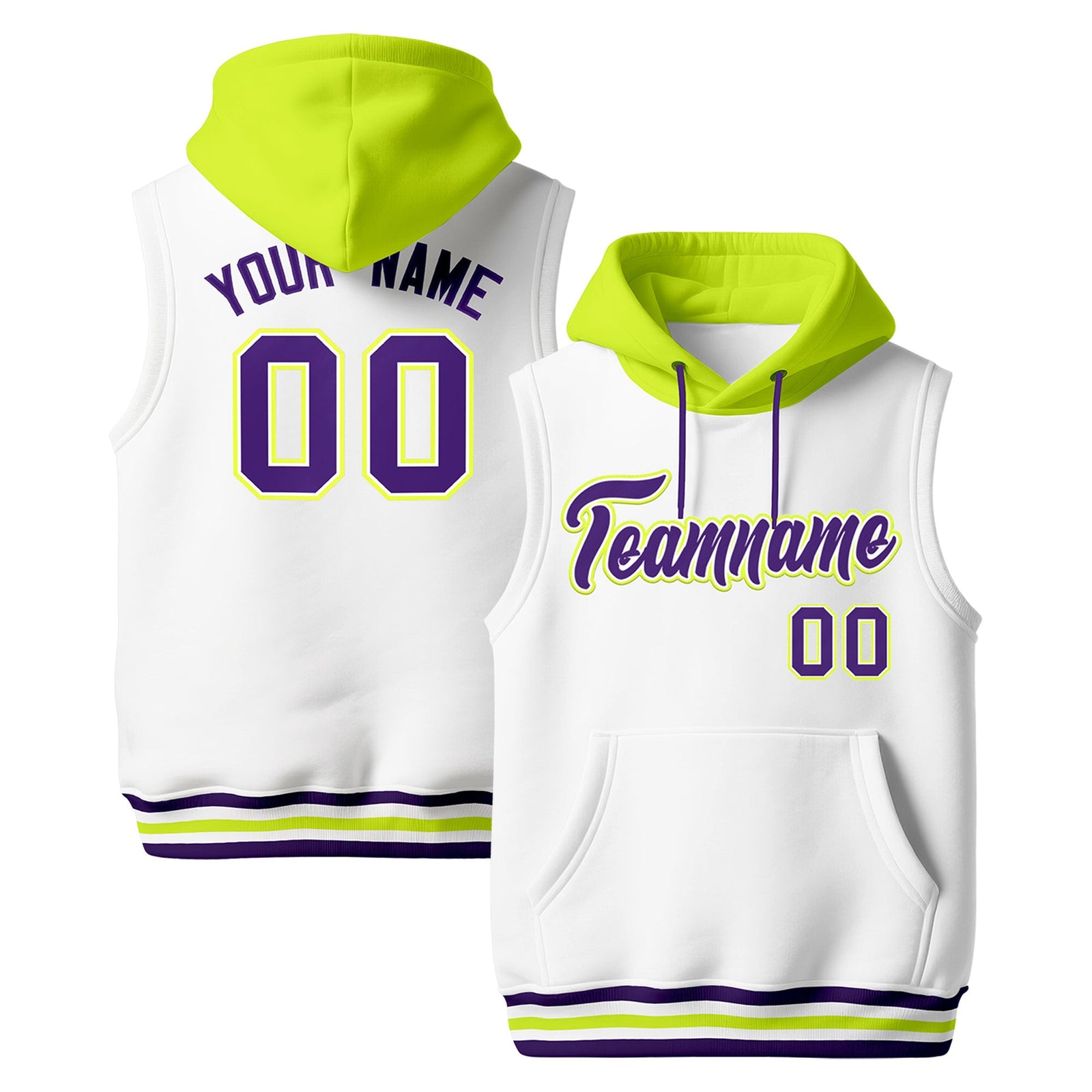 Custom White Fluorescent Green Purple sleeveless Classic style Hoodie| KXKSHOP
