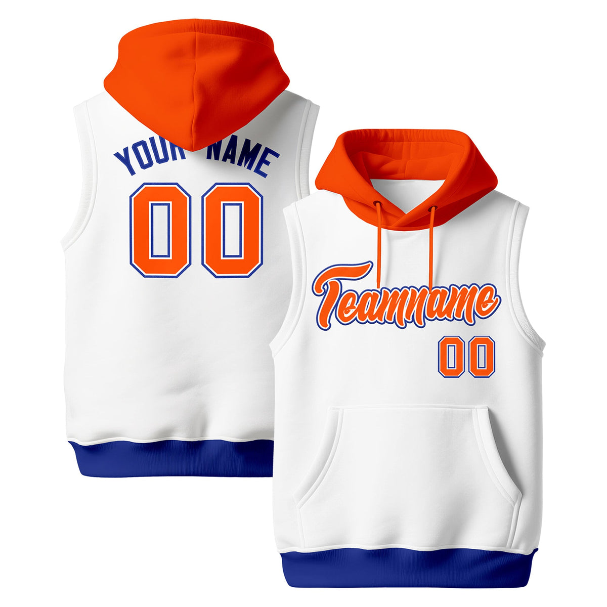 Custom White Orange Royal Blue sleeveless Classic style Hoodie| KXKSHOP