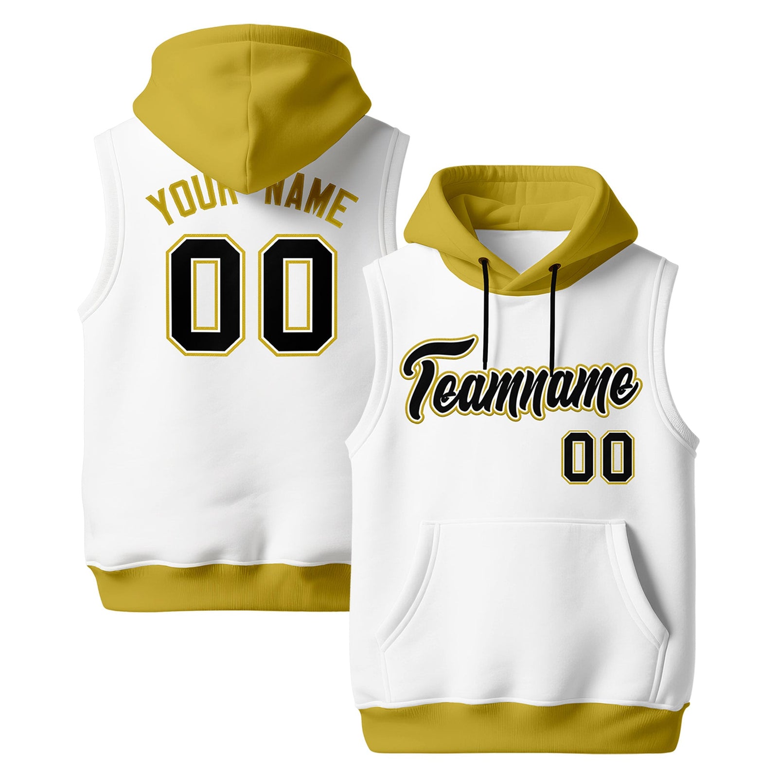 Custom White Old Gold Black sleeveless Classic style Hoodie| KXKSHOP