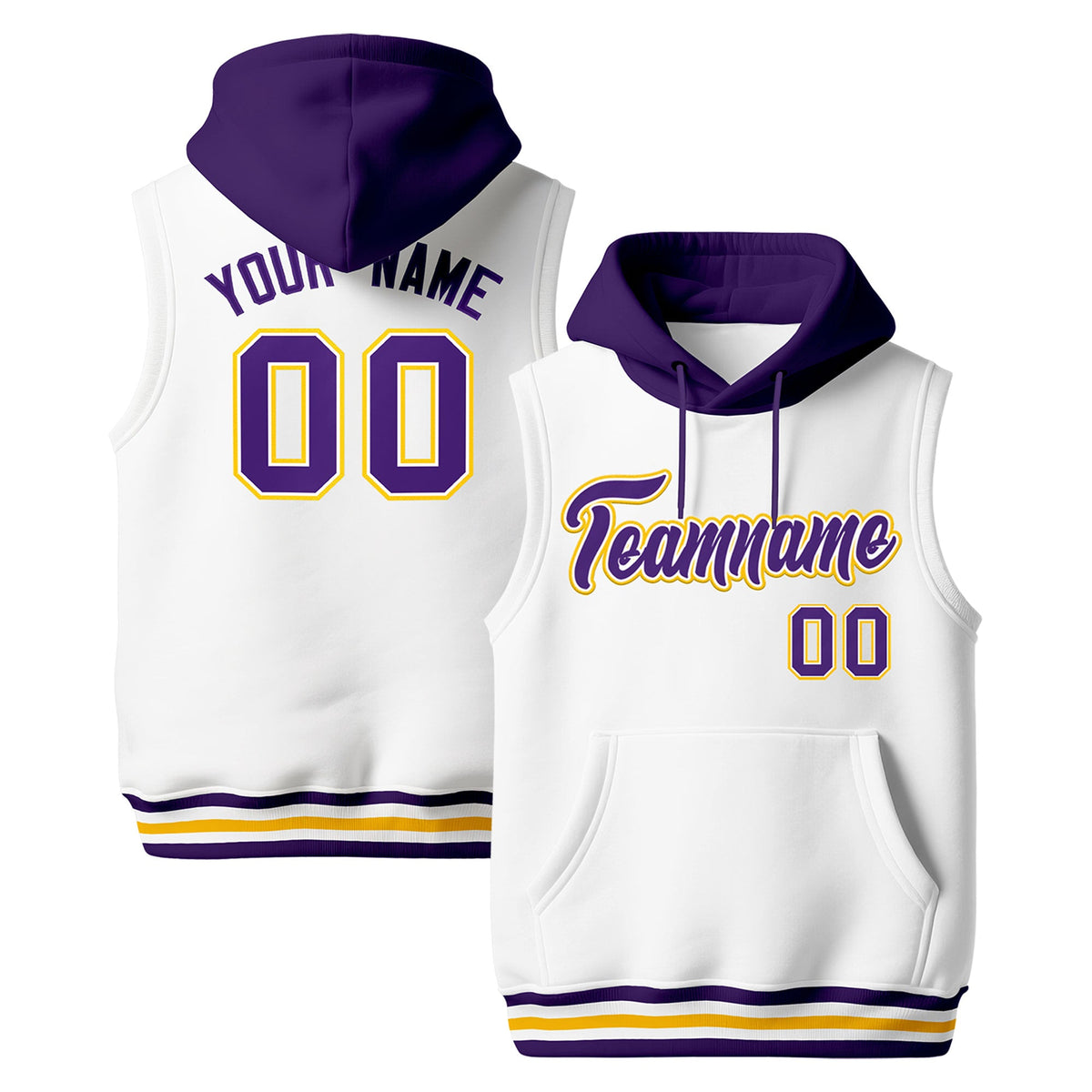 Custom White Purple Gold sleeveless Classic style Hoodie| KXKSHOP