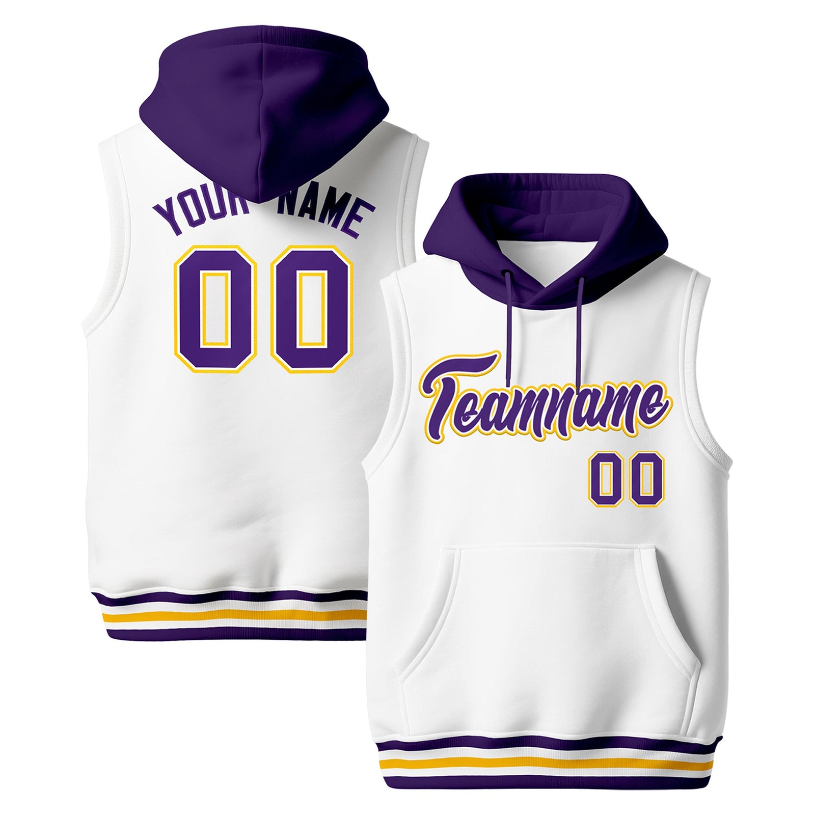 Custom White Purple Gold sleeveless Classic style Hoodie| KXKSHOP