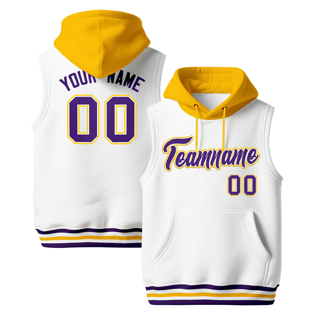 Custom White Gold Purple sleeveless Classic style Hoodie| KXKSHOP