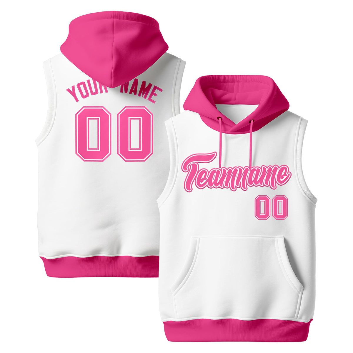 Custom White Pink sleeveless Classic style Hoodie| KXKSHOP