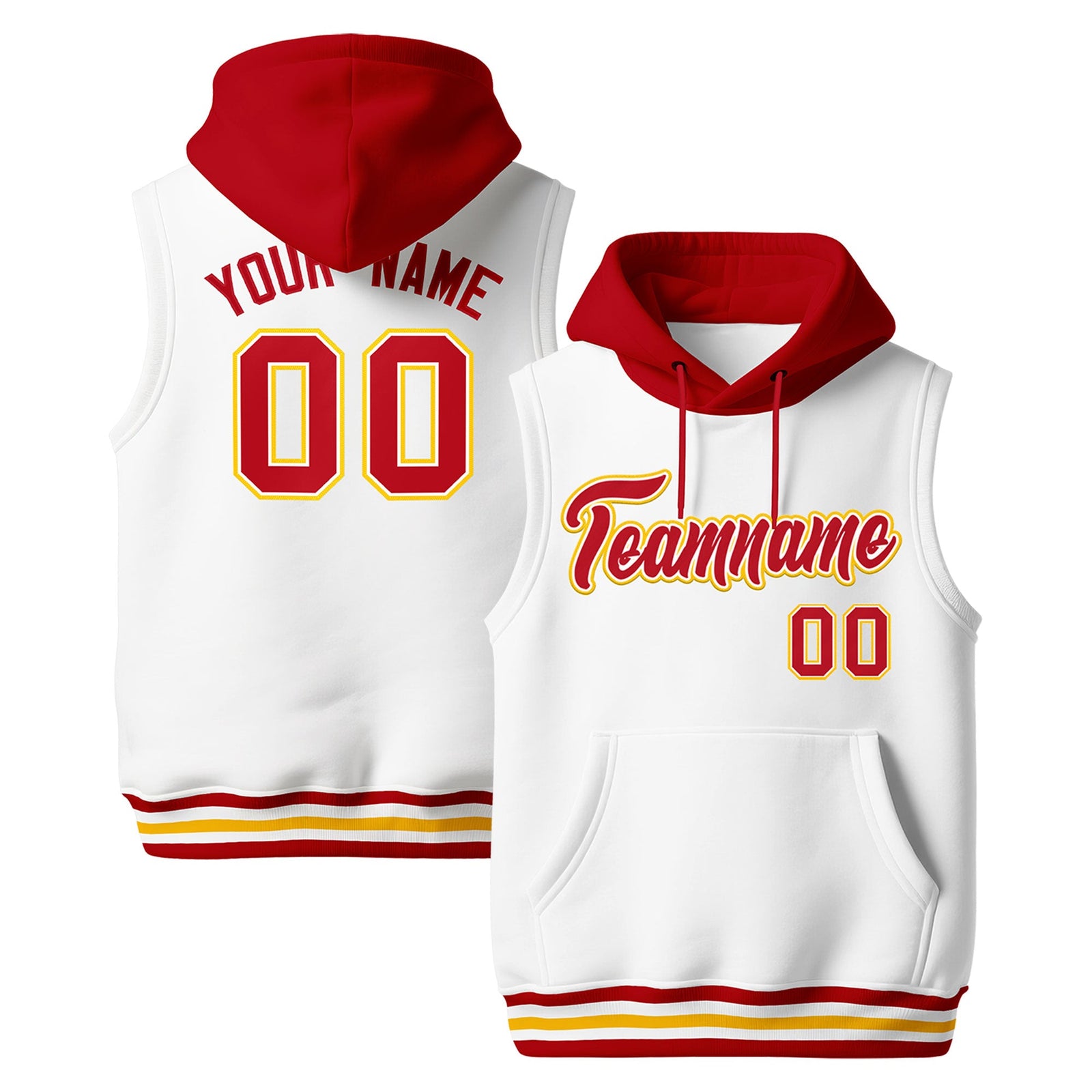 Custom White Red Gold sleeveless Classic style Hoodie| KXKSHOP