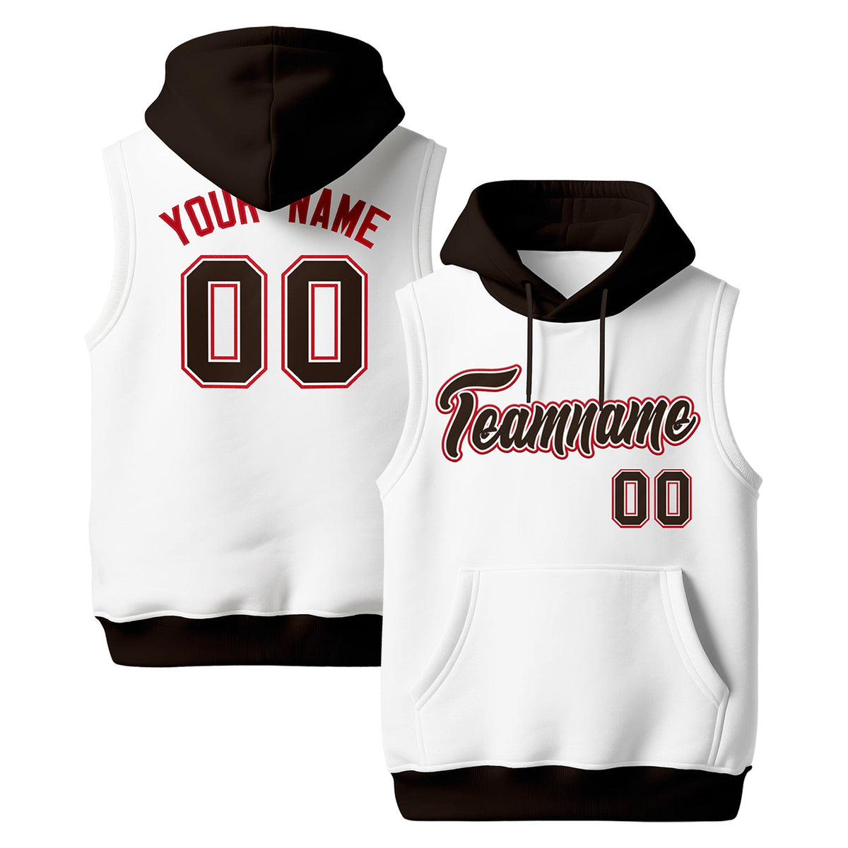 Custom White Brown Red sleeveless Classic style Hoodie| KXKSHOP