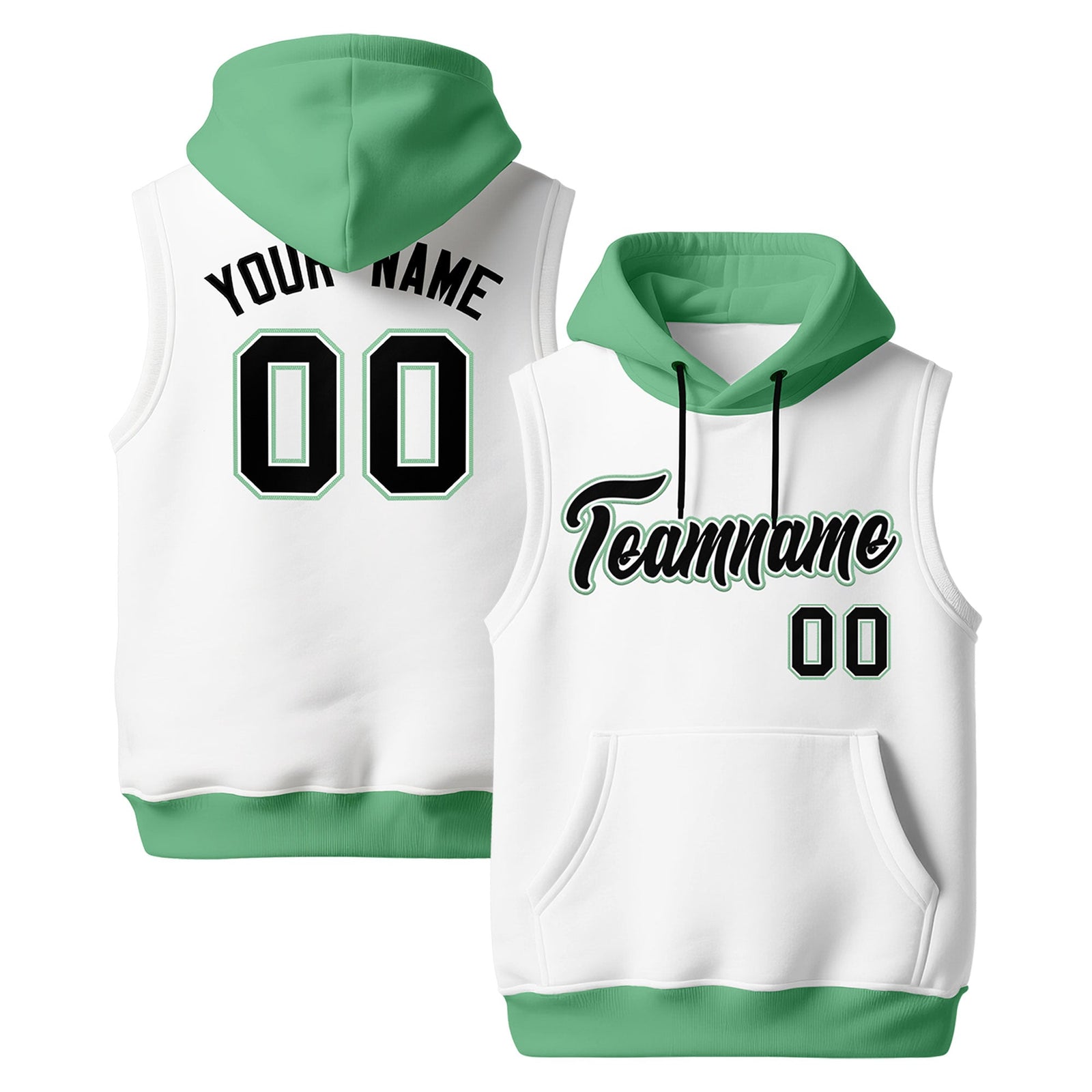 Custom White Green Black sleeveless Classic style Hoodie| KXKSHOP