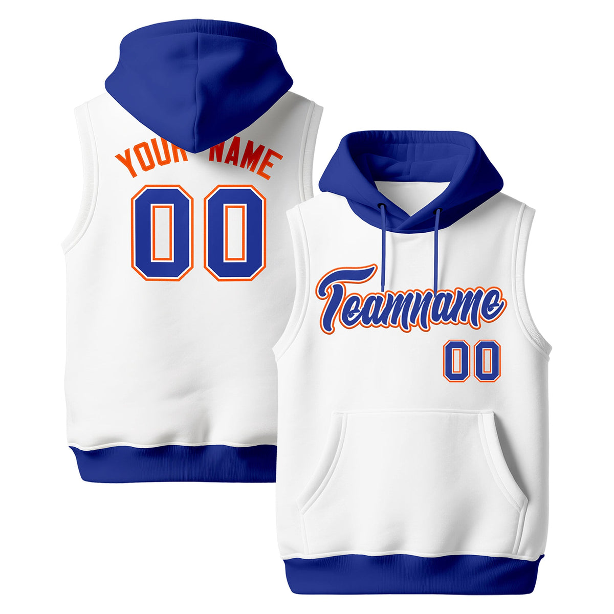 Custom White Royal Blue Orange sleeveless Classic style Hoodie| KXKSHOP