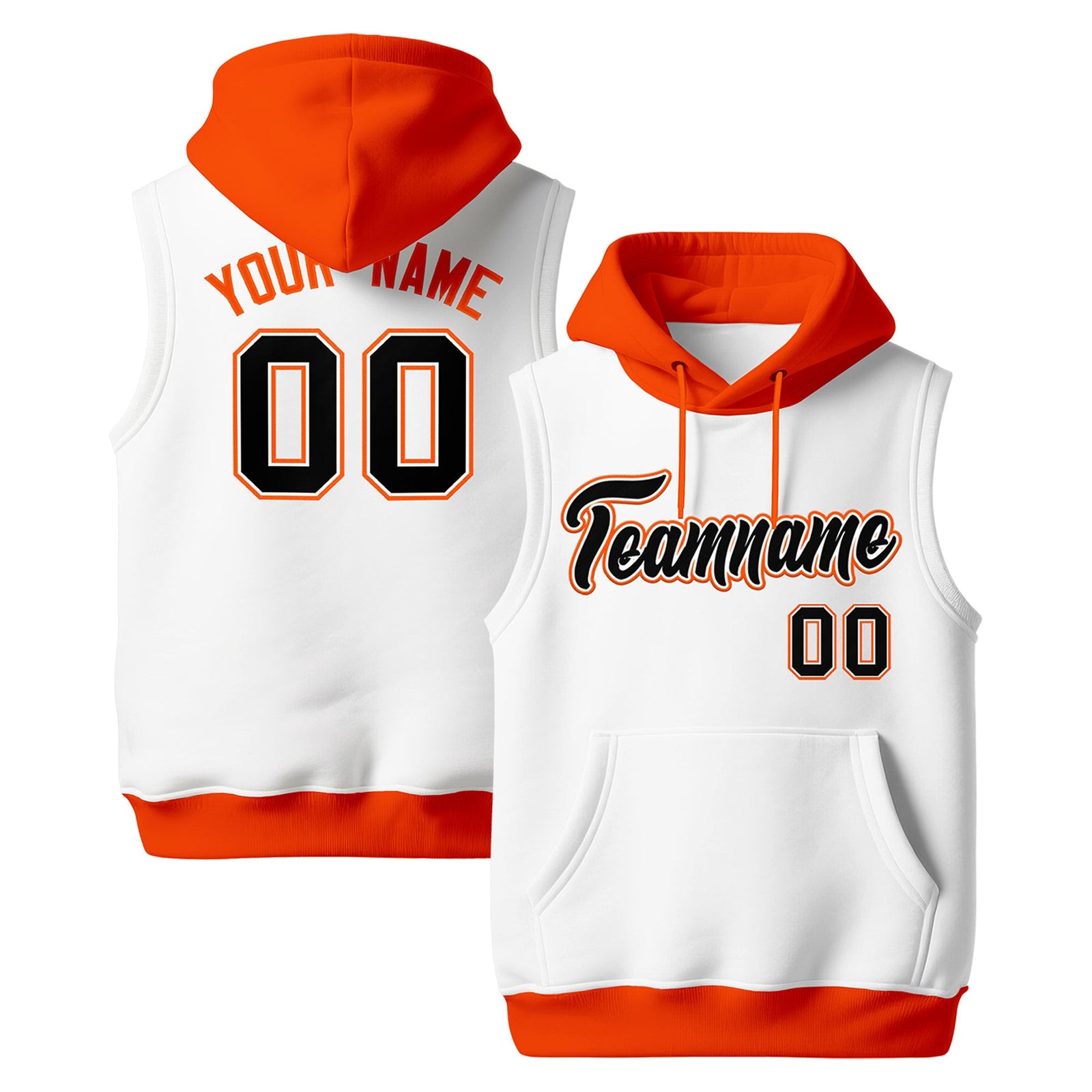 Custom White Orange Black sleeveless Classic style Hoodie| KXKSHOP
