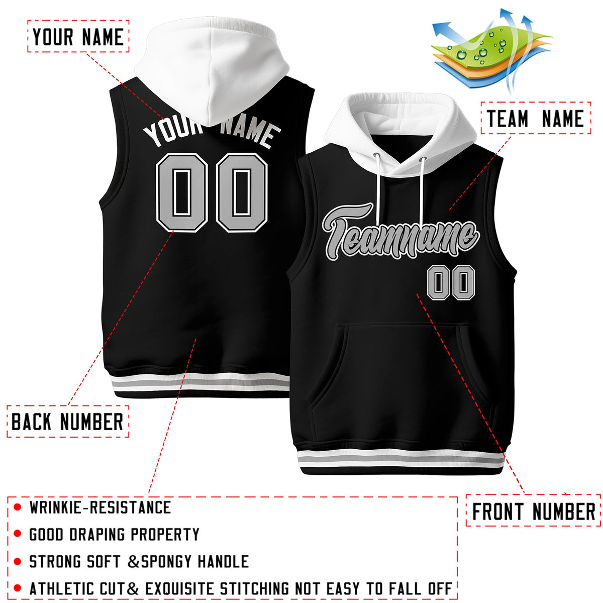 Custom Black White Gray sleeveless Classic style Hoodie| KXKSHOP