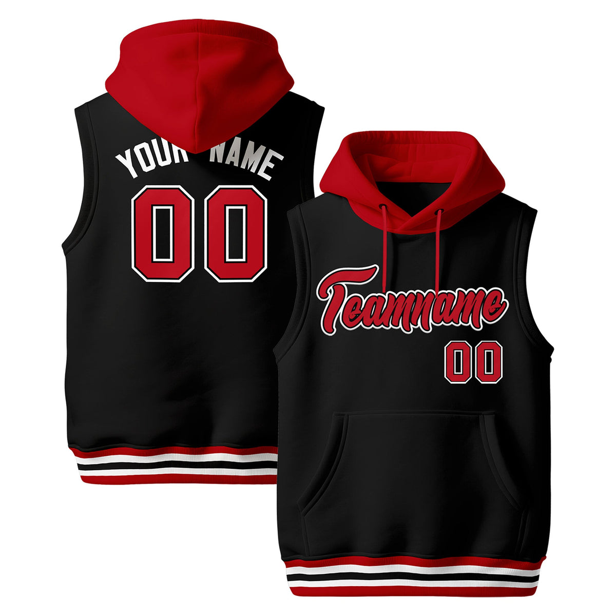 Custom Black Red White sleeveless Classic style Hoodie| KXKSHOP