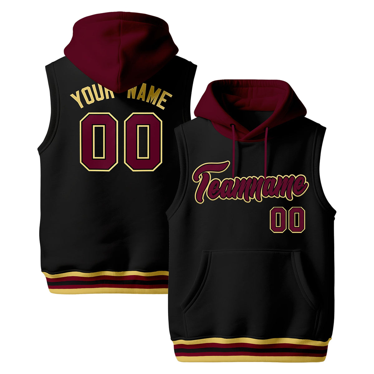 Custom Black Crimson Khaki sleeveless Classic style Hoodie| KXKSHOP
