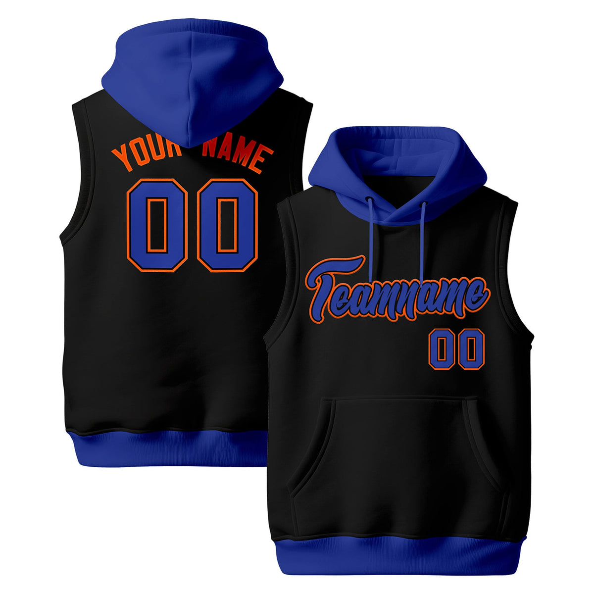 Custom Black Royal Blue Orange sleeveless Classic style Hoodie| KXKSHOP