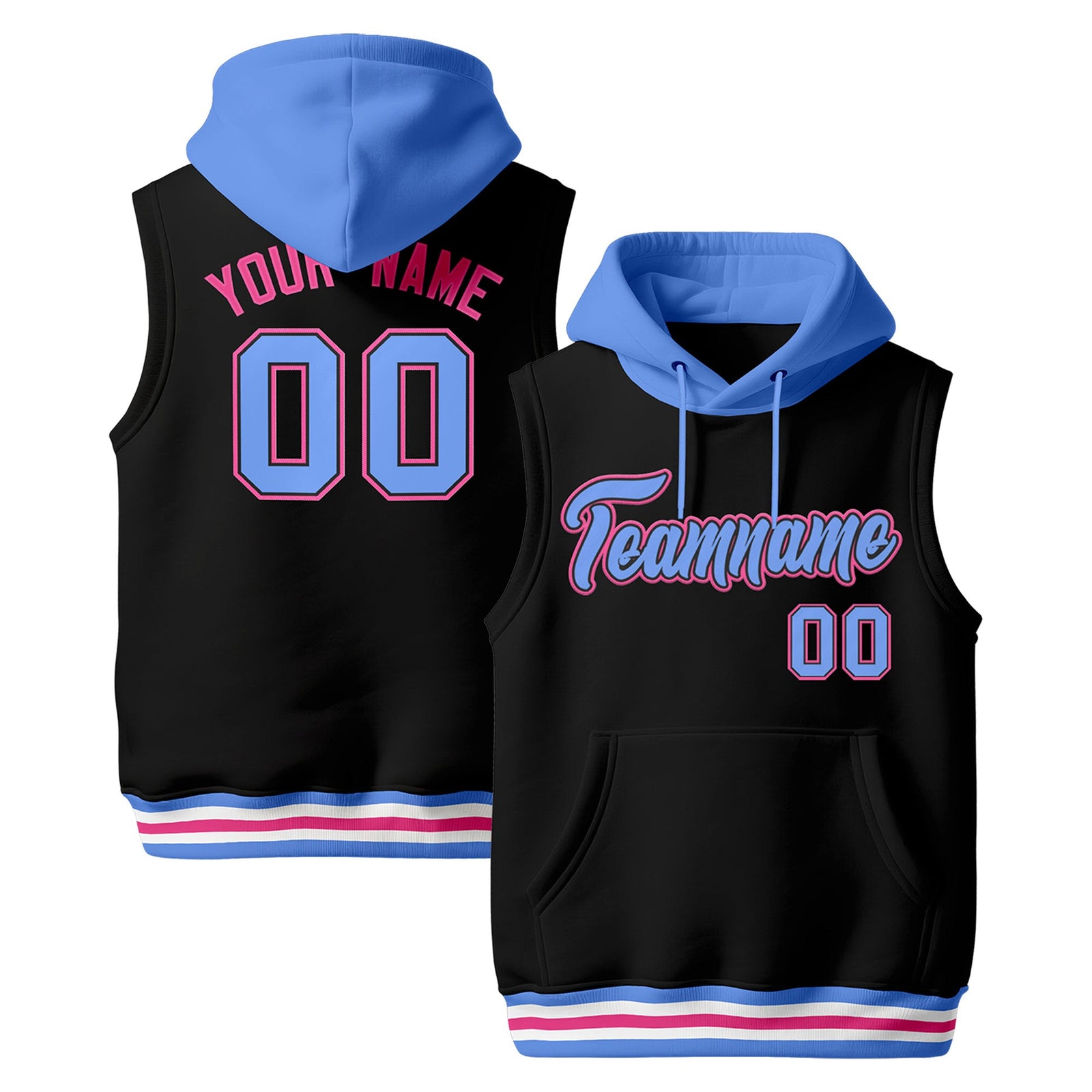 Custom Black Powder Blue White sleeveless Classic style Hoodie| KXKSHOP