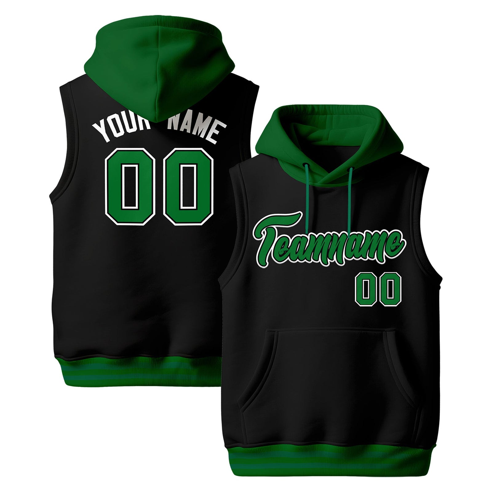 Custom Black Kelly Green White sleeveless Classic style Hoodie| KXKSHOP