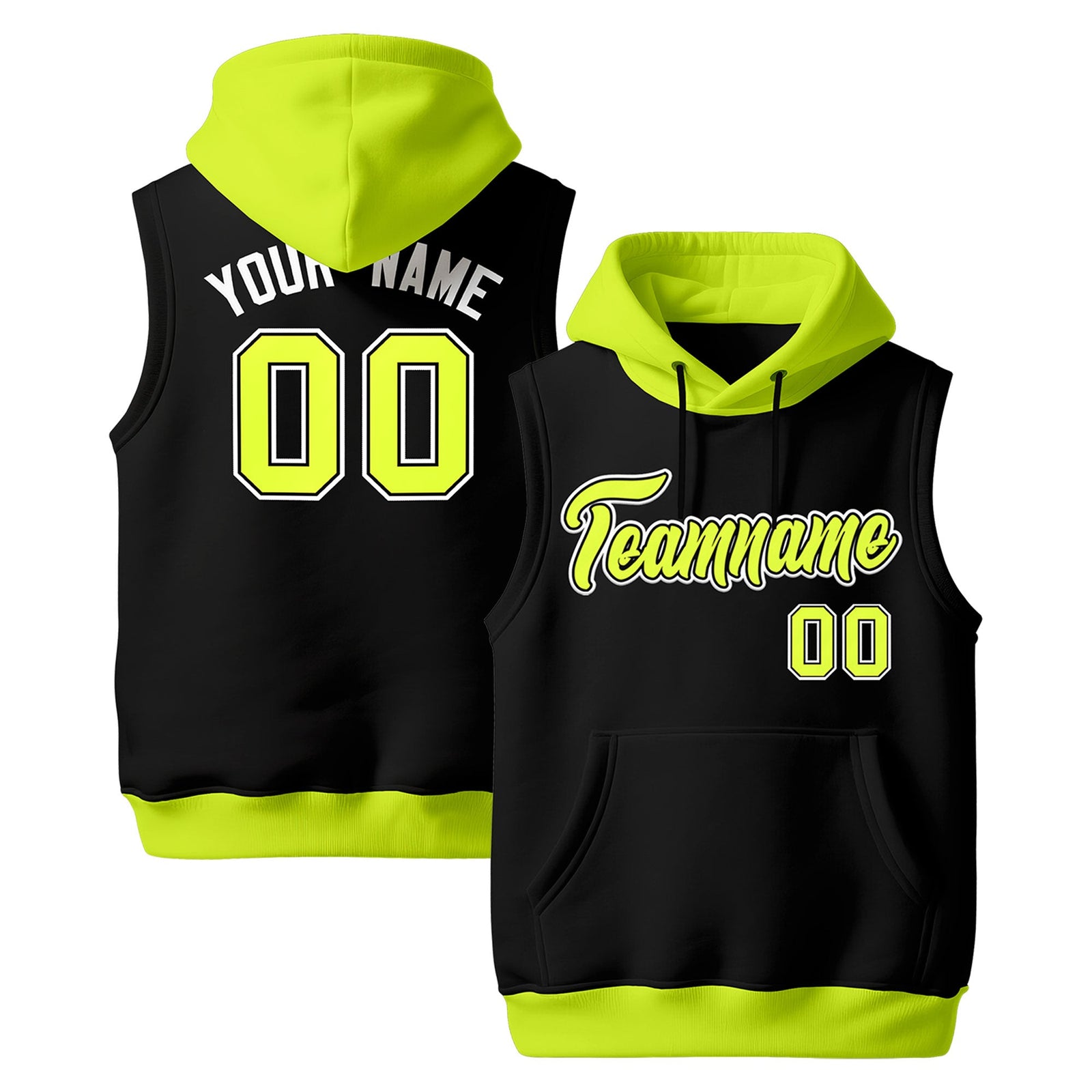 Custom Black Fluorescent Green Neon Green sleeveless Classic style Hoodie| KXKSHOP