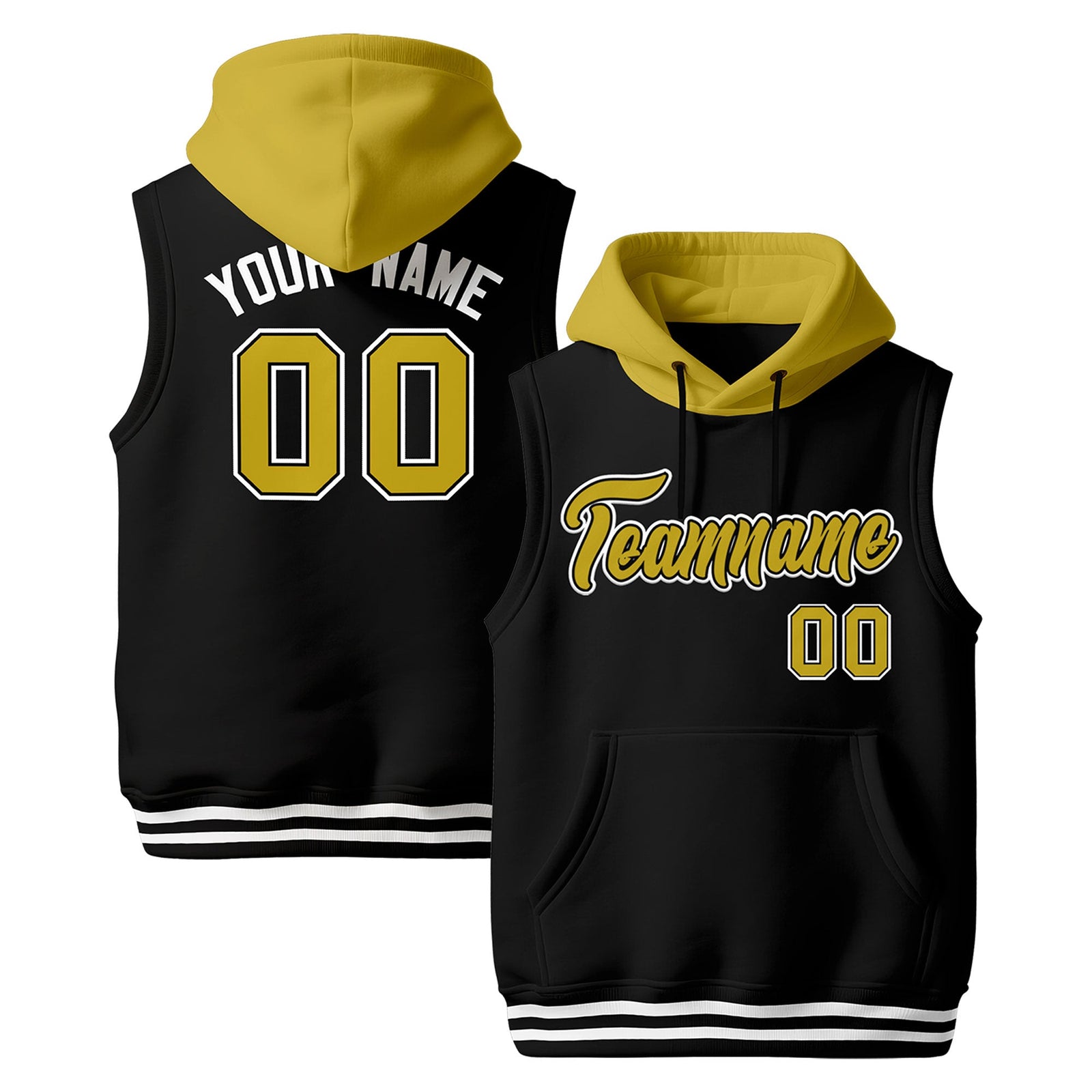 Custom Black Old Gold White sleeveless Classic style Hoodie| KXKSHOP