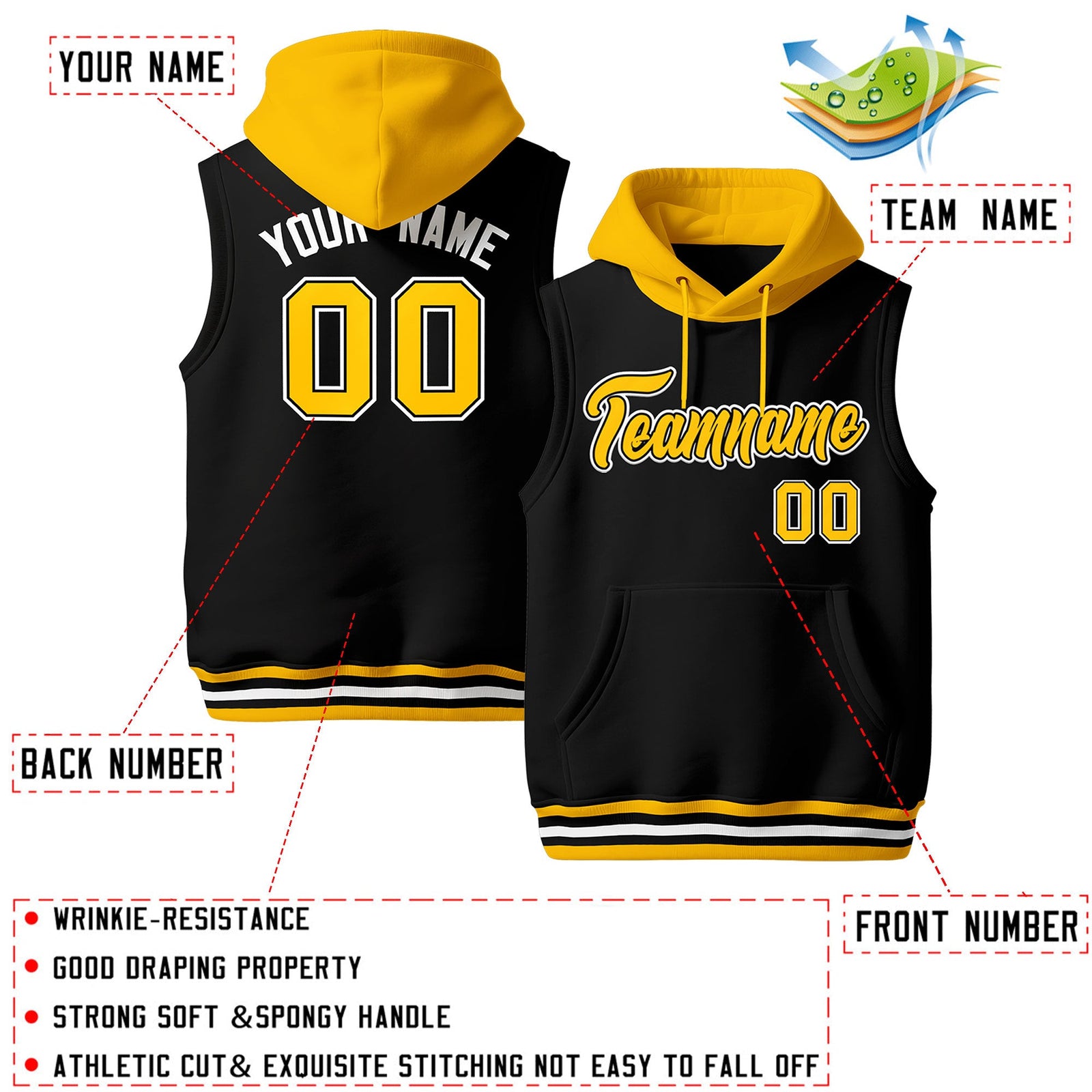 Custom Black Gold White sleeveless Classic style Hoodie| KXKSHOP
