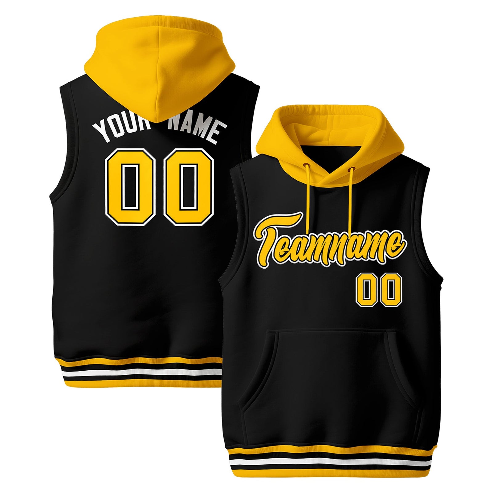 Custom Black Gold White sleeveless Classic style Hoodie| KXKSHOP