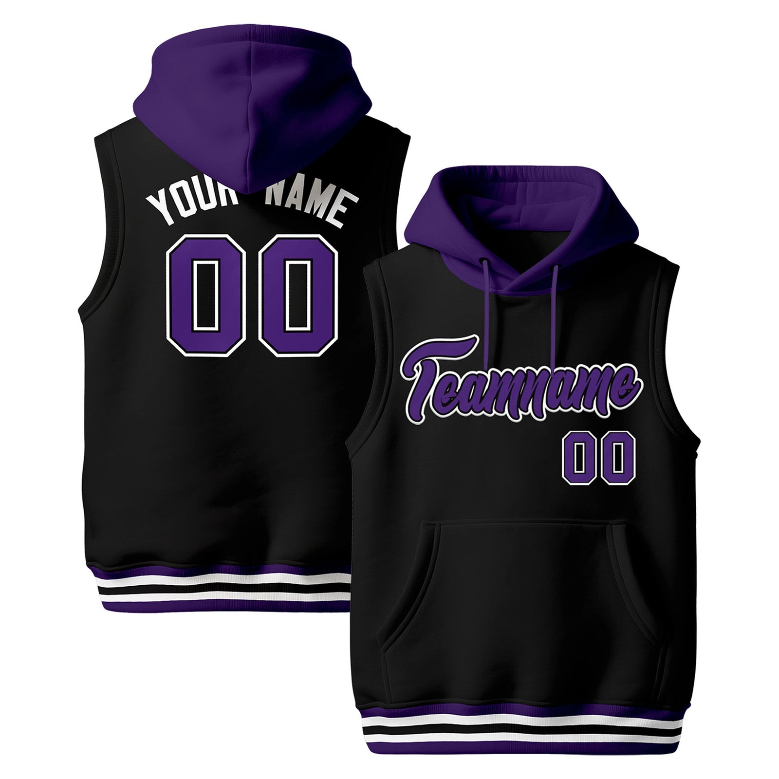 Custom Black Purple White sleeveless Classic style Hoodie| KXKSHOP