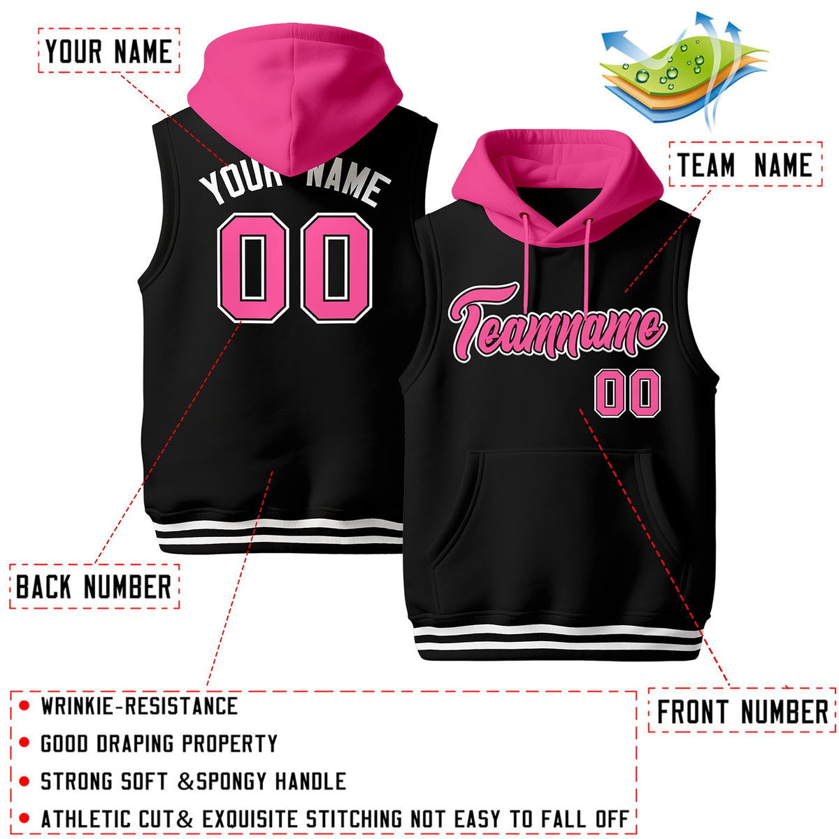 Custom Black Pink White sleeveless Classic style Hoodie| KXKSHOP