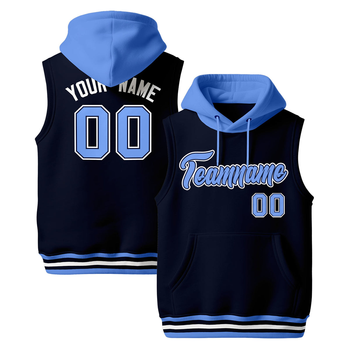 Custom Navy White Powder Blue sleeveless Classic style Hoodie| KXKSHOP
