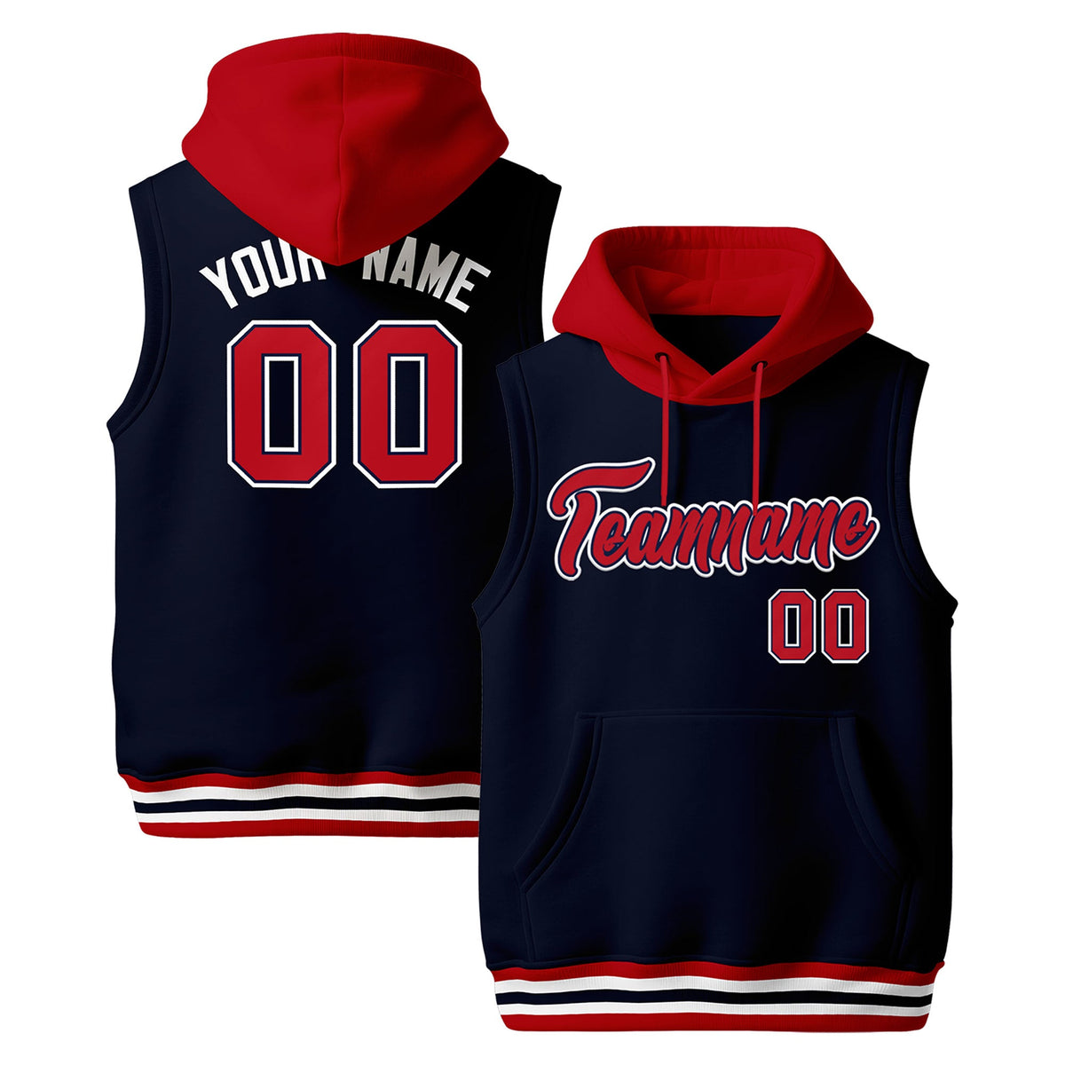 Custom Navy Red White sleeveless Classic style Hoodie| KXKSHOP