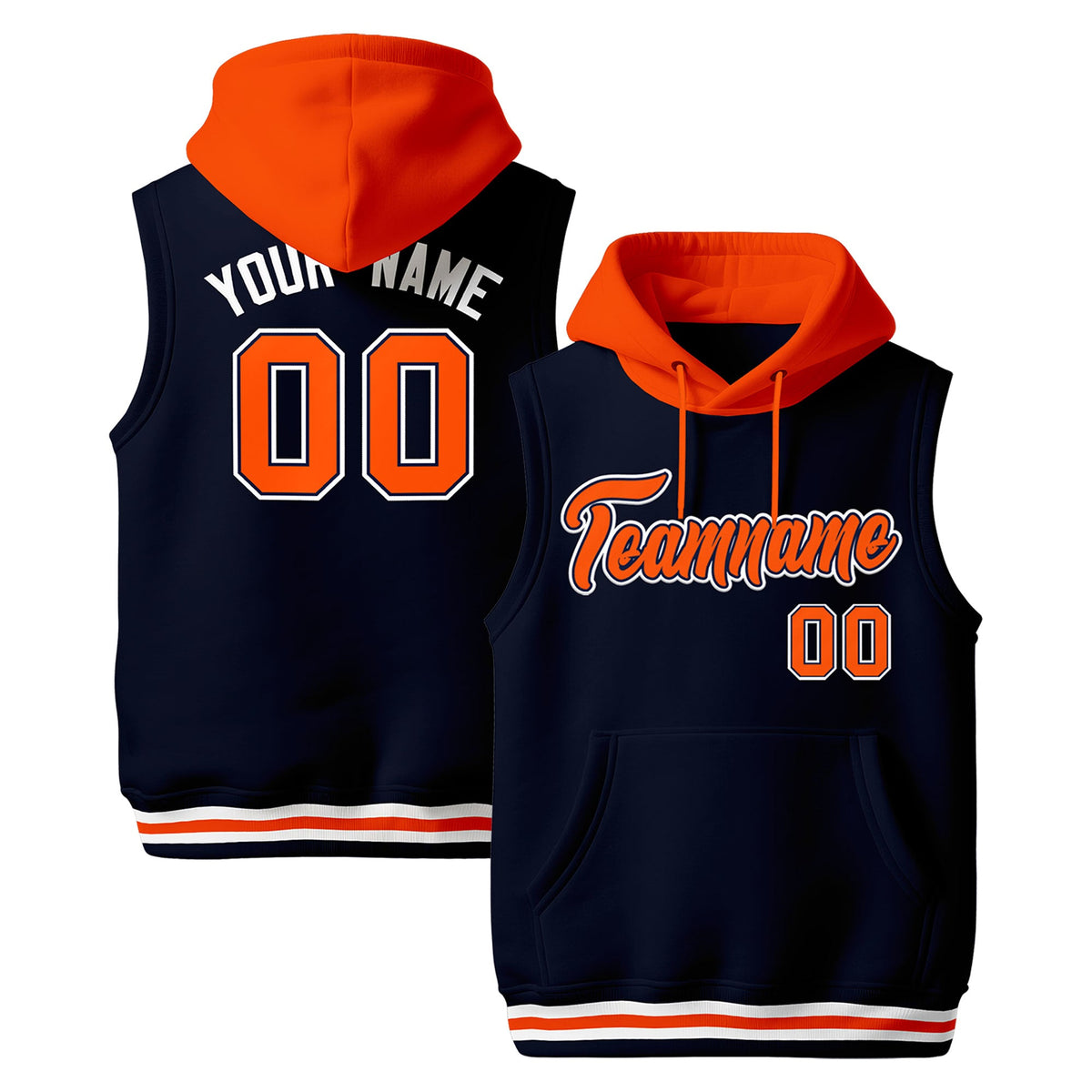 Custom Navy Orange White sleeveless Classic style Hoodie| KXKSHOP