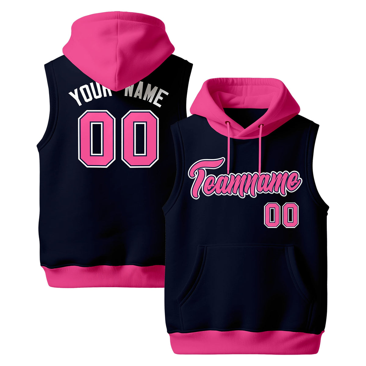 Custom Navy Pink White sleeveless Classic style Hoodie| KXKSHOP