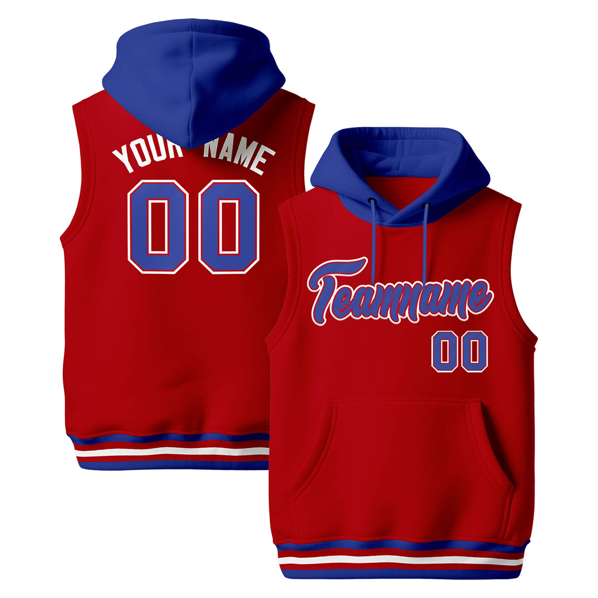 Custom Red Royal Blue White sleeveless Classic style Hoodie| KXKSHOP