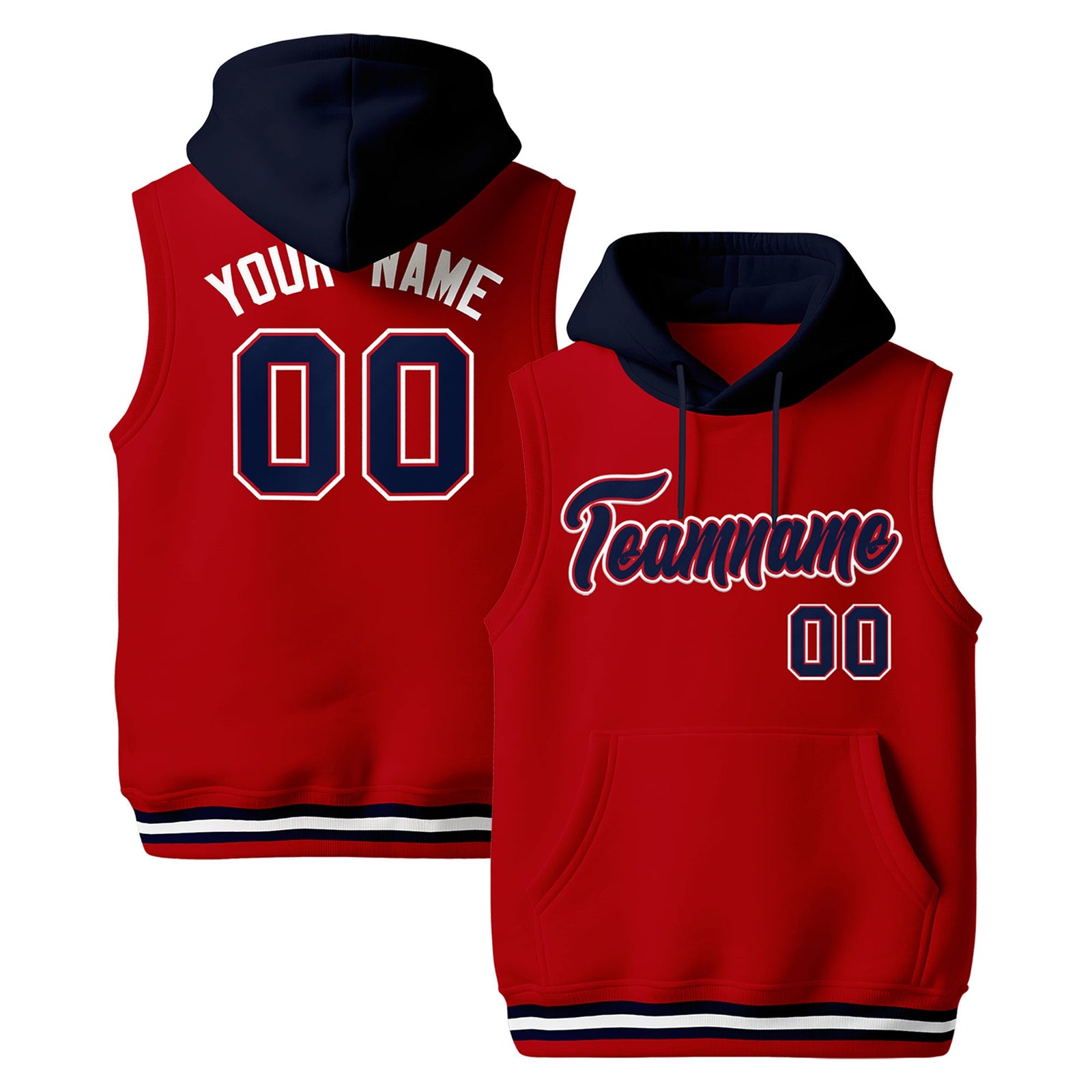 Custom Red Navy White sleeveless Classic style Hoodie| KXKSHOP