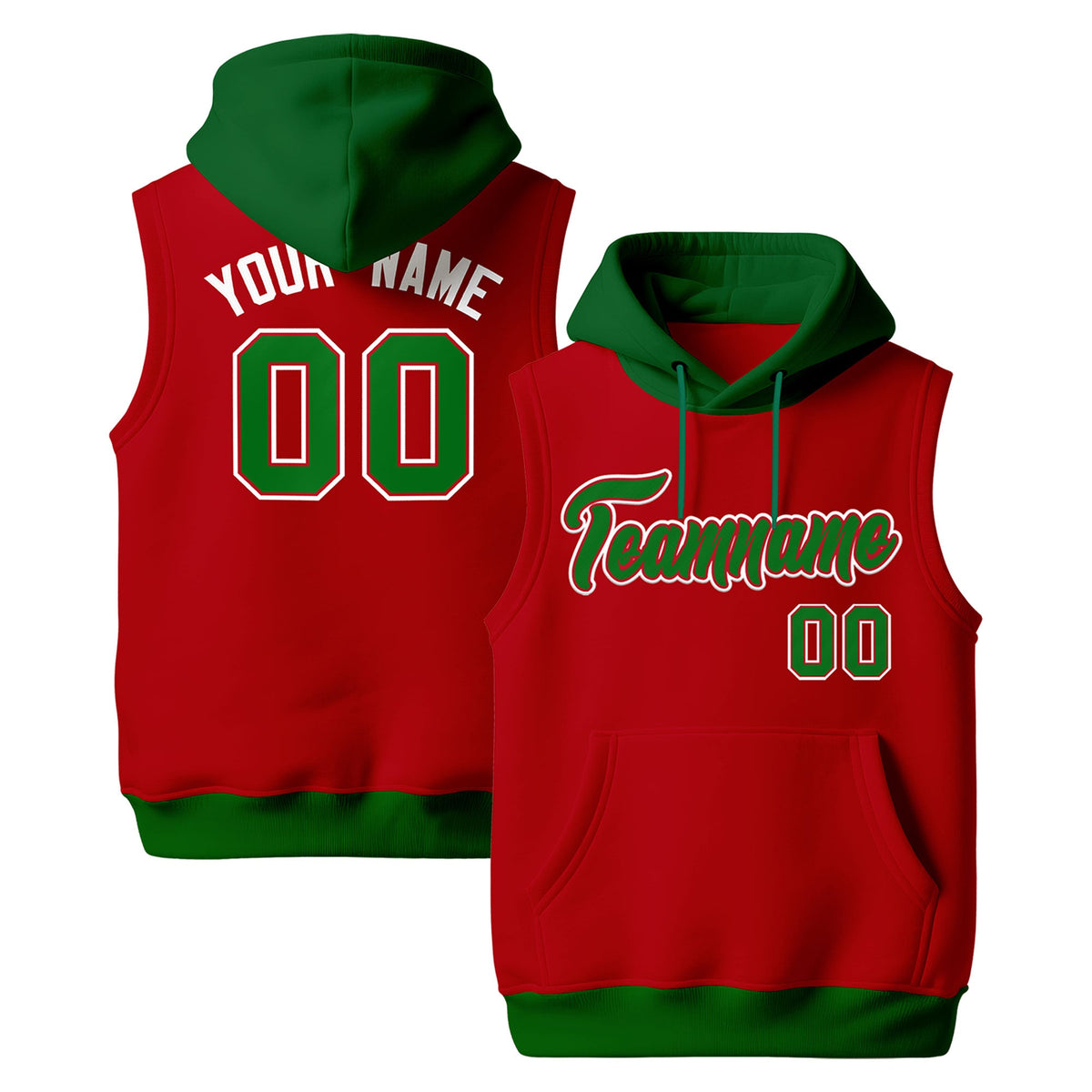 Custom Red Kelly Green White sleeveless Classic style Hoodie| KXKSHOP