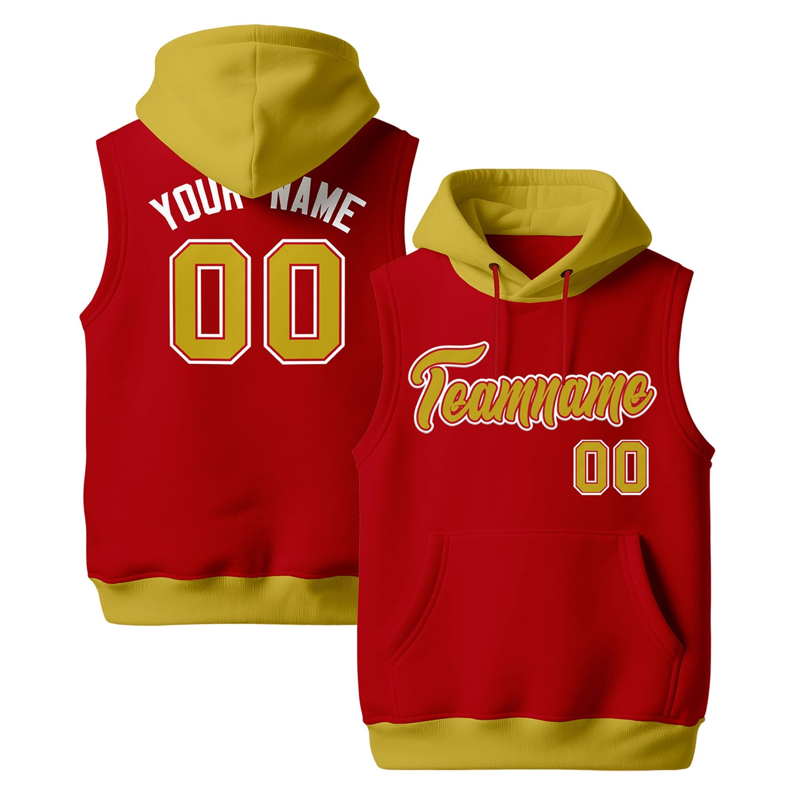 Custom Red Old Gold White sleeveless Classic style Hoodie| KXKSHOP