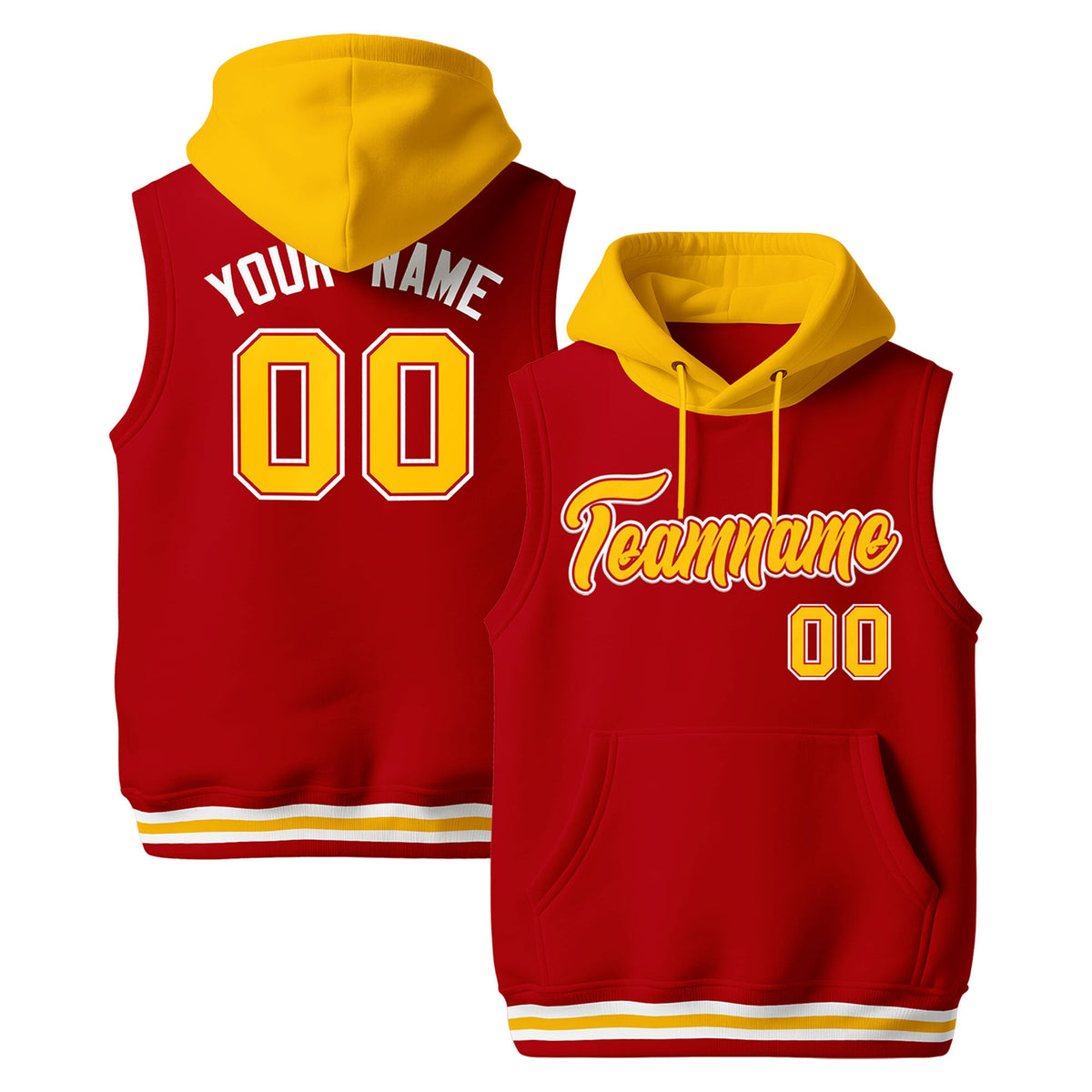 Custom Red Gold White sleeveless Classic style Hoodie| KXKSHOP