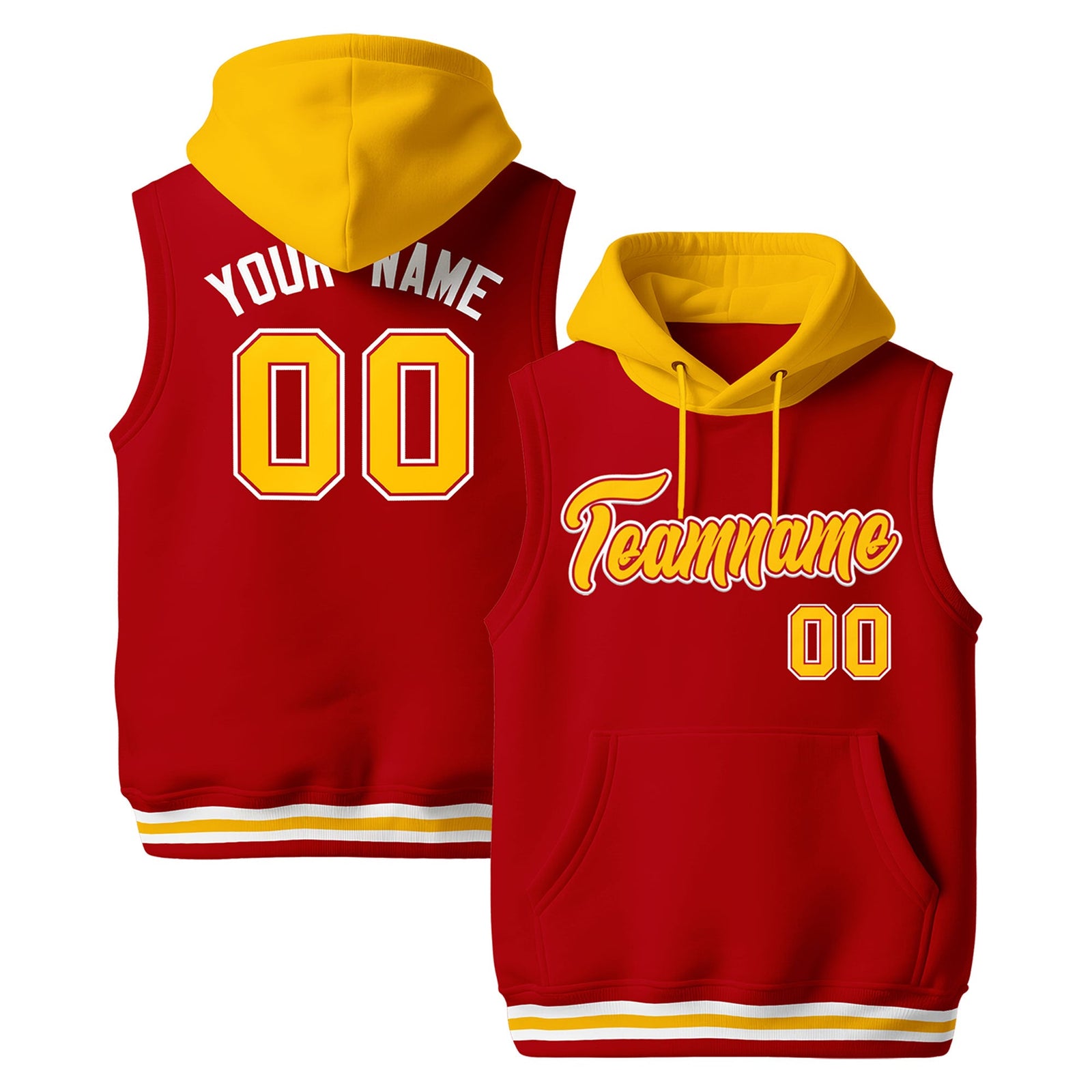 Custom Red Gold White sleeveless Classic style Hoodie| KXKSHOP
