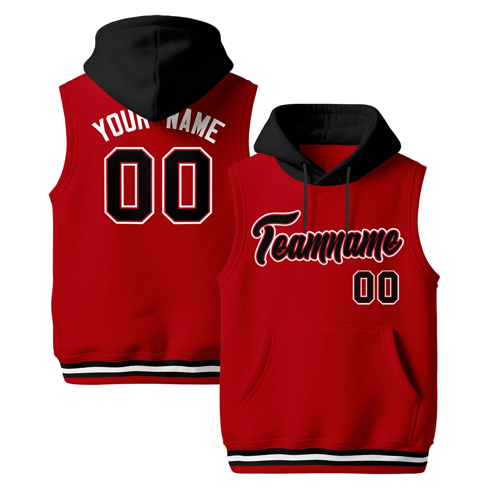 Custom Red Black White sleeveless Classic style Hoodie| KXKSHOP