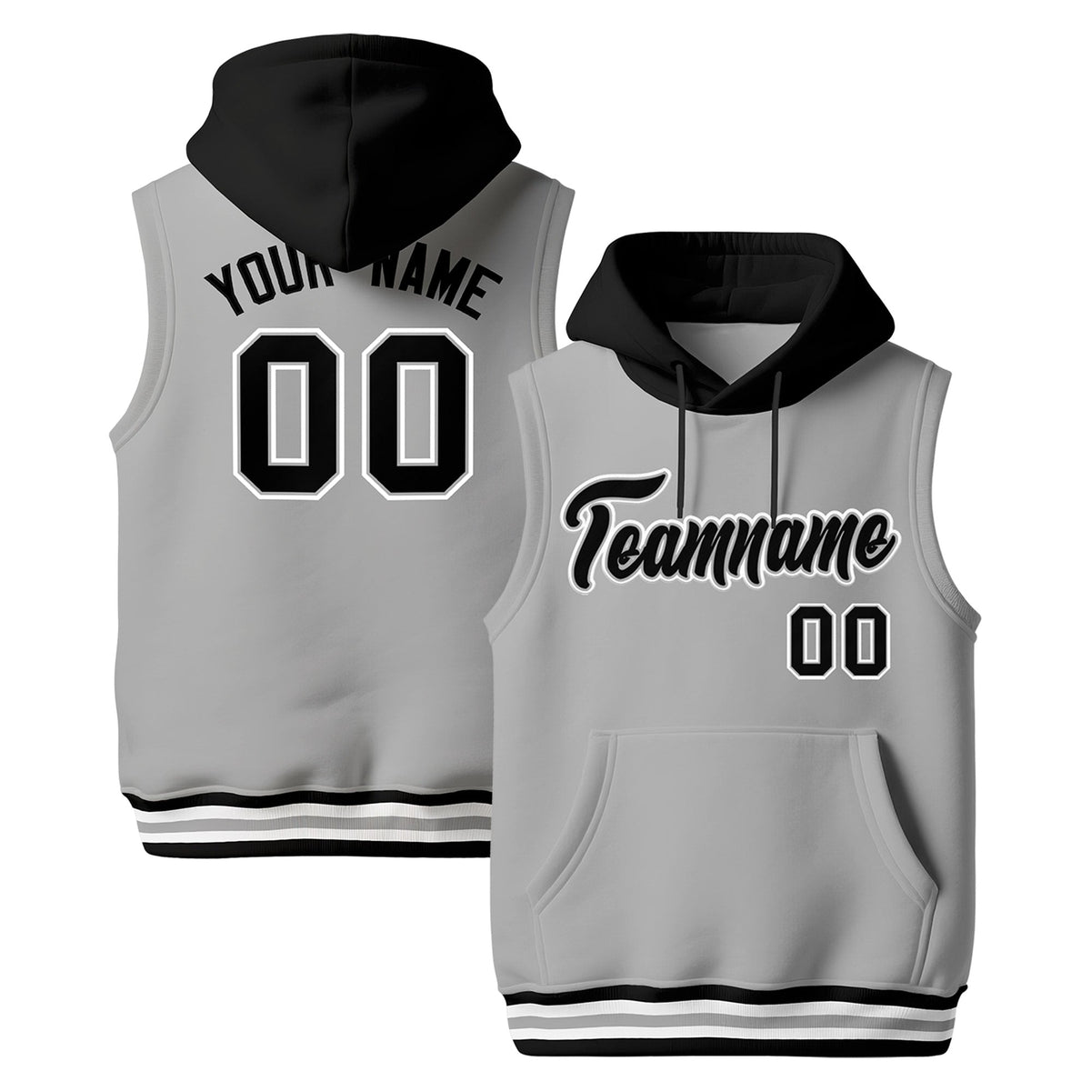 Custom Gray Black White sleeveless Classic style Hoodie| KXKSHOP