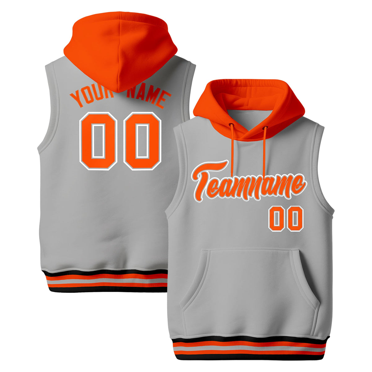 Custom Gray Orange Black sleeveless Classic style Hoodie| KXKSHOP