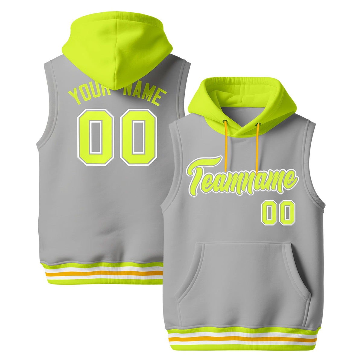 Custom Gray Fluorescent Green Neon Green sleeveless Classic style Hoodie| KXKSHOP