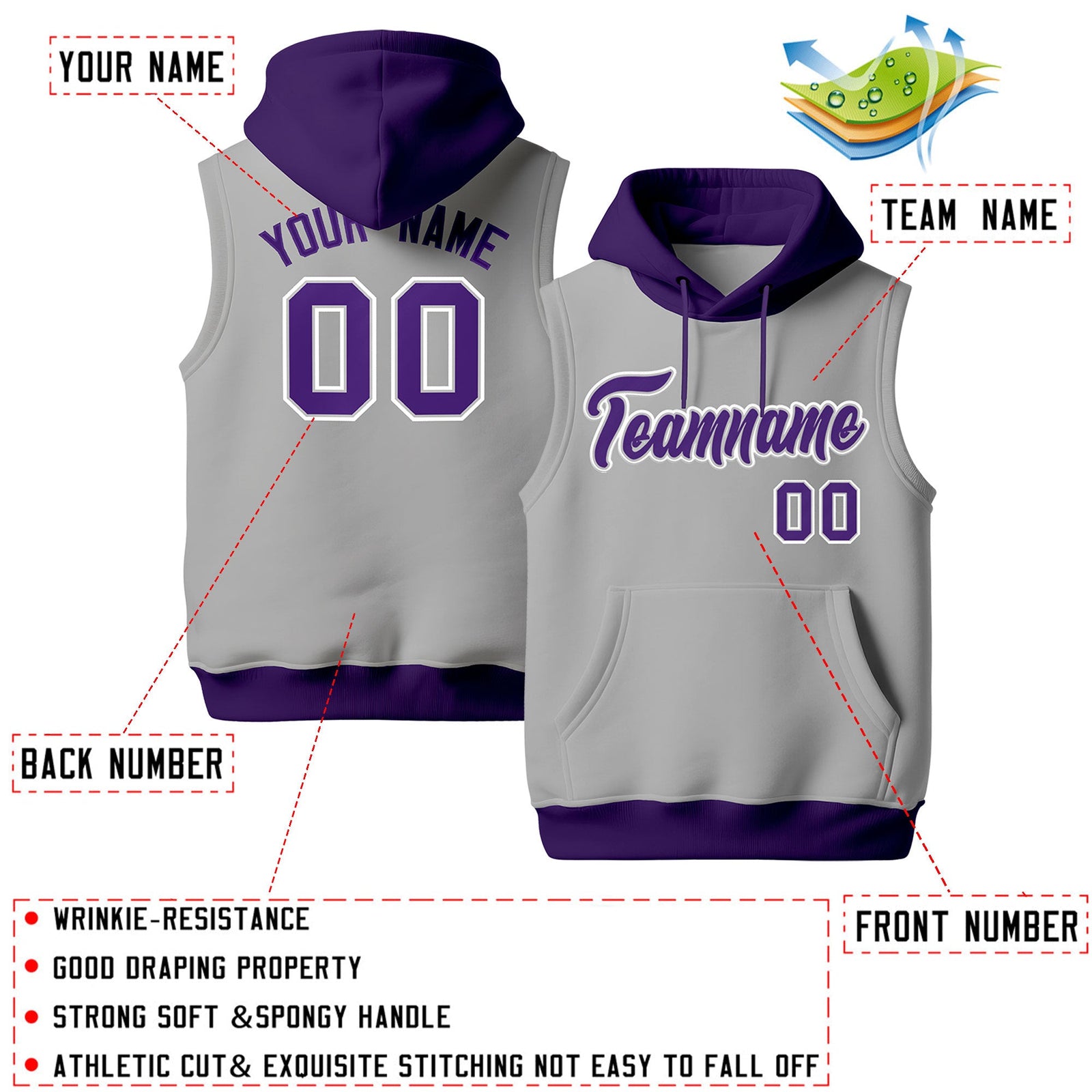 Custom Gray Purple White sleeveless Classic style Hoodie| KXKSHOP